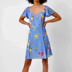 French Connection Bella Blue Floral Wrap Dress Size 8